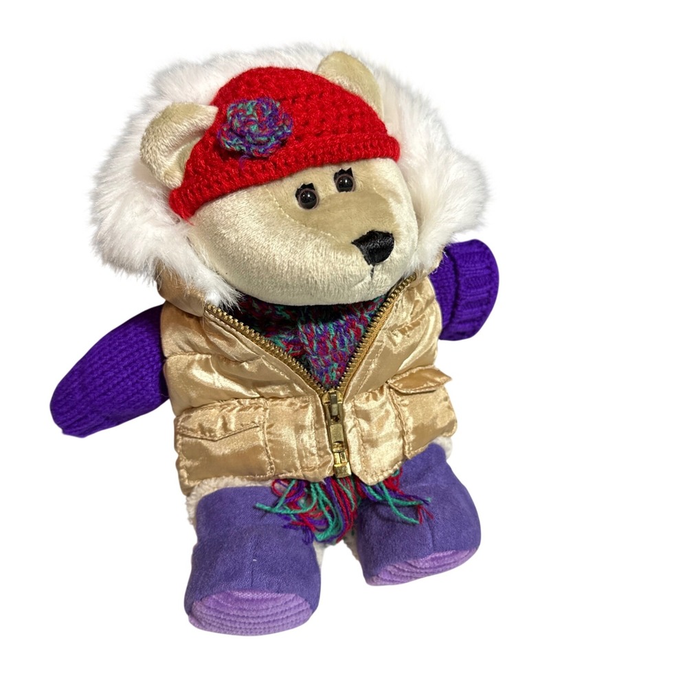 Starbucks 2006 Bearista Bear 45th Edition Gold Puffer Vest Winter Plush Toy 10"